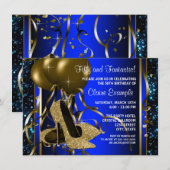 Blauw en Goud Hoge Hakken Vrouwen Verjaardagsfeest Kaart (Voorkant / Achterkant)