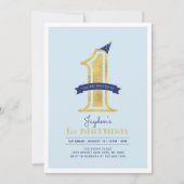 Blauw en goud | Jongen 1e verjaardag Kaart (Voorkant)