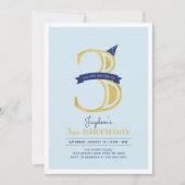 Blauw en goud | Jongen 3e verjaardag Kaart (Voorkant)