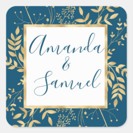 Blauw en Goud Kader Modern  Vierkante Sticker