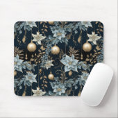 Blauw en Goud Kerstversiering Poinsettias Muismat (Met muis)