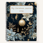 Blauw en Goud Kerstversiering Poinsettias Notitieboek (Voorkant)