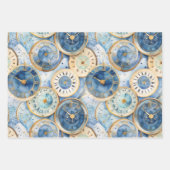 Blauw en Goud Klok Patroon Inpakpapier Vel (Voorkant 3)