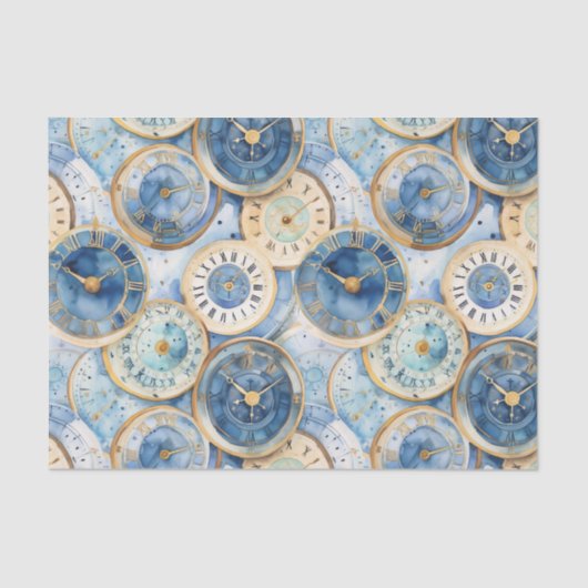 Blauw en Goud Klokpatroon Tissuepapier (Voorkant)