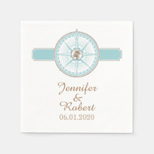 Blauw en Goud Kompas Roos Strand Bruiloft Servet