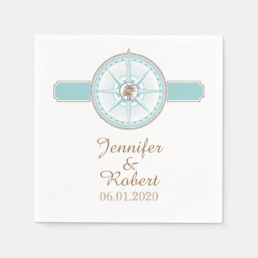 Blauw en Goud Kompas Roos Strand Bruiloft Servet (Voorkant)