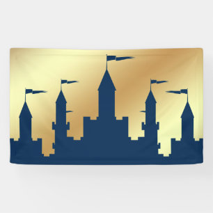 Blauw en Goud Koninklijke Prins Kasteel Spandoek