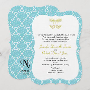 Blauw en Goud Koraal Roos Strand Bruiloft Kaart