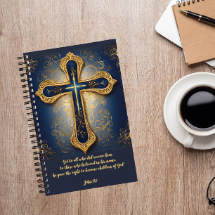 Blauw en Goud Kruis Besteed Tijd Met God Dagboek Notitieboek