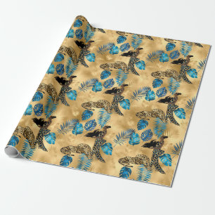 Blauw en Goud Luipaard Serie Ontwerp 7 Cadeaupapier