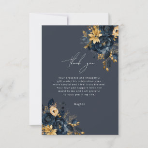 Blauw en Goud Luxe Bloemen Dank u Kaart