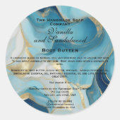 Blauw en Goud Marmer Cosmetica Jar Label (Voorkant)