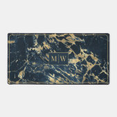 Blauw en goud marmer elegant monogram bureaumat (Voorkant)