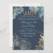 Blauw en goud Marmeren inkt Valima Uitnodiging (Voorkant)