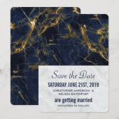 Blauw en goud marmeren moderne stijlvolle bruiloft save the date (Voorkant / Achterkant)