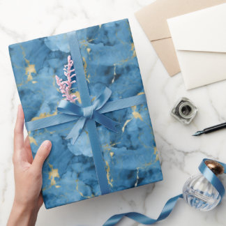 Blauw en goud marmeren vloeibare stijl patroon cadeaupapier