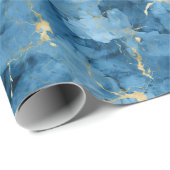 Blauw en goud marmeren vloeibare stijl patroon cadeaupapier (Rol Hoek)