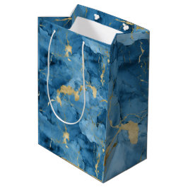 Blauw en goud marmeren vloeibare stijl patroon medium cadeauzakje