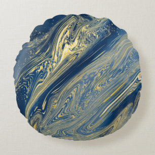 Blauw en goud metalen ronde kussen