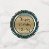 Blauw en Goud Metallic Happy Birthday Confetti (Kleine voorkant)