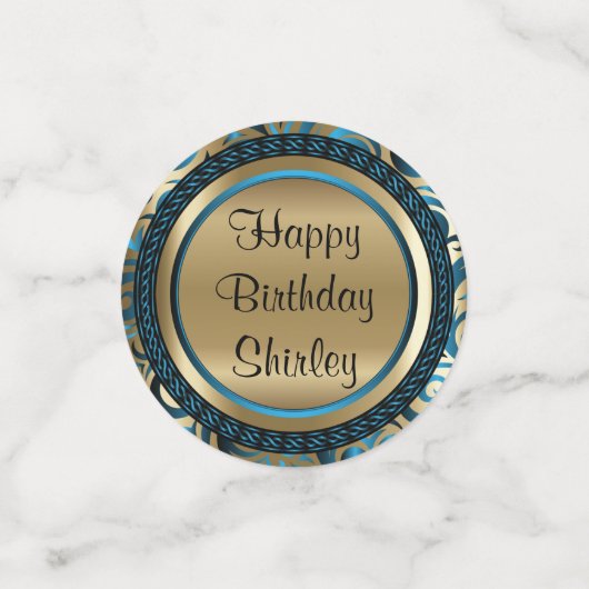 Blauw en Goud Metallic Happy Birthday Confetti (Kleine voorkant)