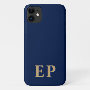 Blauw en goud   Minimummonogram modern Initiaal iPhone 11 Hoesje
