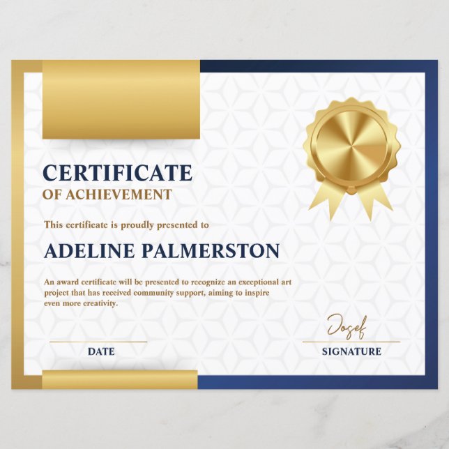 Blauw en Goud Modern Achievement Certificaat (Voorkant)