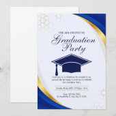 Blauw en Goud Modern Graduation Party Kaart (Voorkant / Achterkant)