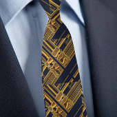 Blauw en Goud Modern Industrieel Patroon Stropdas