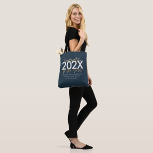 Blauw en goud modern script stijlvol afstuderen draagtas