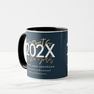 Blauw en goud modern script stijlvol afstuderen mok