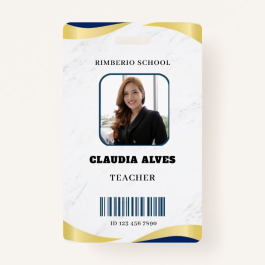 Blauw en Goud Modern Teacher Portrait Company Badge (Voorkant)