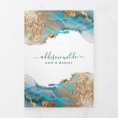 Blauw en Goud Moderne Kunst Vloeibare Inkt Salon B Drieluik Kaart (Cover)