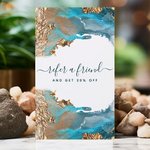 Blauw en Goud Moderne Kunst Vloeibare Inkt Zaken Aanbevelingskaartje