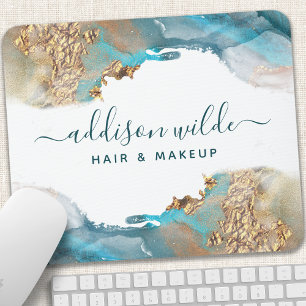 Blauw en goud moderne kunst vloeibare waterverfink muismat