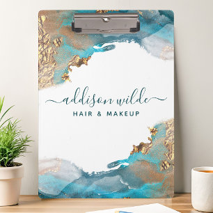 Blauw En Goud Moderne Kunst Vloeibare Waterverftec Klembord