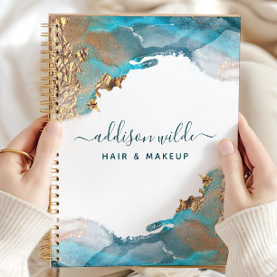 Blauw En Goud Moderne Kunst Vloeibare Waterverftek Planner
