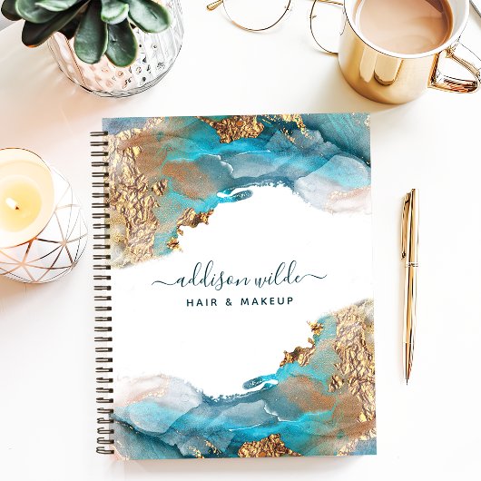 Blauw en Goud Moderne Waterverf Ink Business Notitieboek