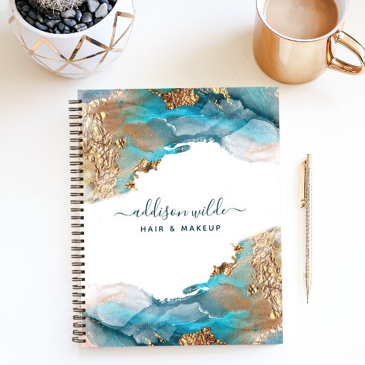 Blauw en Goud Moderne Waterverf Ink Business Notitieboek