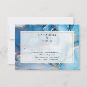 Blauw En Goud Monogram Nautilus Trouwfeest RSVP Kaartje