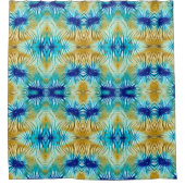 Blauw en Goud Morphed Bloemen Douchegordijn (Voorkant)