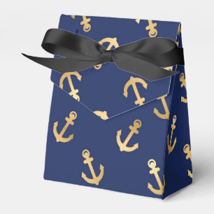Blauw en goud nautisch ankerpatroon bedankdoosjes