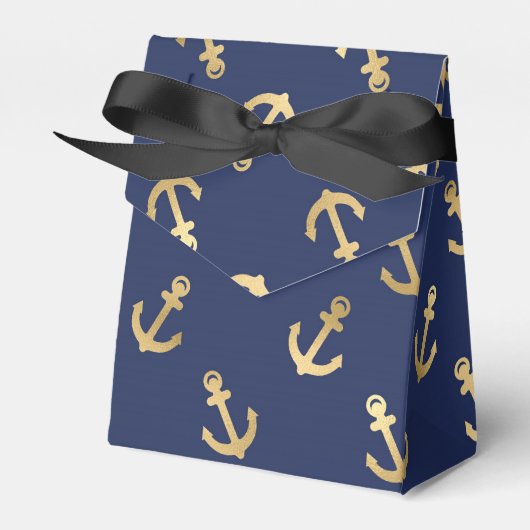 Blauw en goud nautisch ankerpatroon bedankdoosjes (Voorkant Zijde)