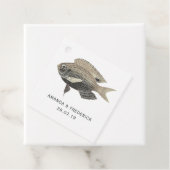 Blauw en Goud Nautische Bruiloft Vis Bedankjes Labels (In situ)