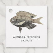 Blauw en Goud Nautische Bruiloft Vis Bedankjes Labels (Voorkant)