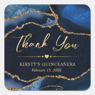 Blauw en goud nep glitters agaat Quinceanera Vierkante Sticker