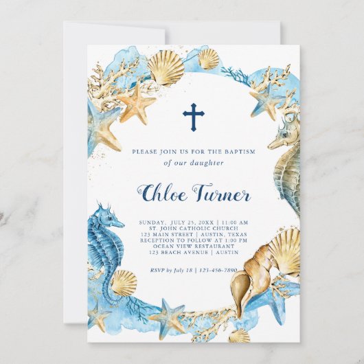 Blauw en goud onder het Zee Baptisme Kaart (Voorkant)