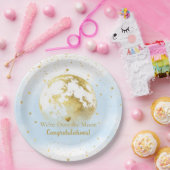 Blauw en Goud Over de Maan Gefeliciteerd Papieren Bordje (Feest)