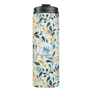 Blauw en Goud Paisley Blad Patroon (2) Thermosbeker