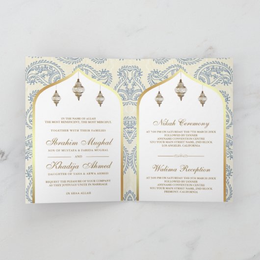 Blauw en Goud Paisley QR Code Moslim Bruiloft (Binnen)